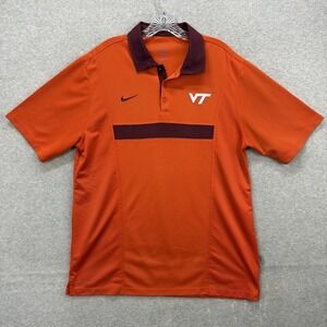 Virginia Tech Hokies Nike Polo Shirt Men Large Orange Maroon Dri Fit Performance